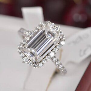 Certified Emerald Cut Moissanite Ring 8.35ct Full Eternity Engagement